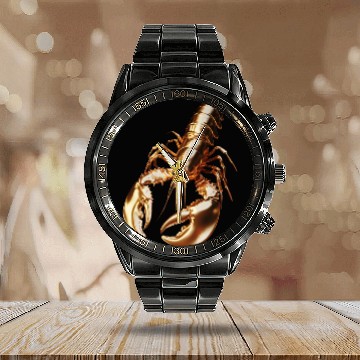 Discover Golden Lobster – Elegant 3D Sea Animal Art Calendar Steel Band Watch