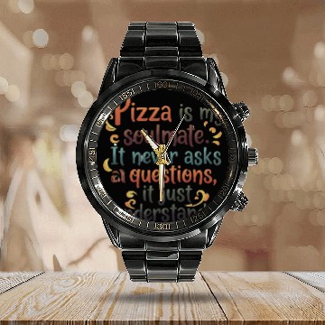 Discover Pizza Soulmate, Funny Pizza Design, Pizza Lovers Calendar Steel Band Watch