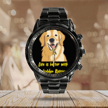 Discover Life Is Better With a Golden Retriever – Dog Lover Calendar Steel Band Watch