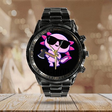 Discover Ax-olotl Funny Animal Axolotl Pun Calendar Steel Band Watch