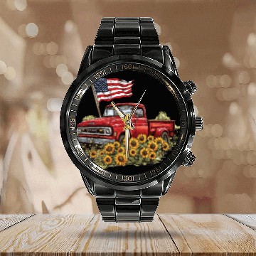 Discover American Flag Calendar Steel Band Watch