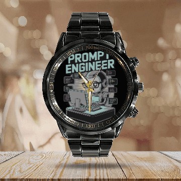 Discover Prompt Engineer AI Robot Programmer Tech Nerd Calendar Steel Band Watch