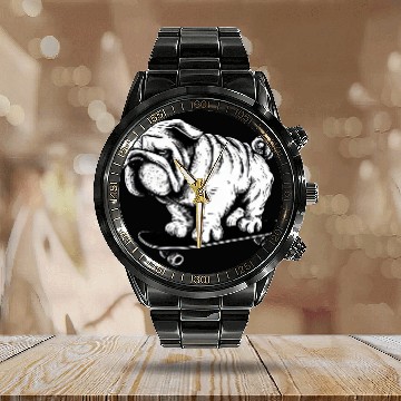 Discover Pug dog skateboarder street art drawing Calendar Steel Band Watch