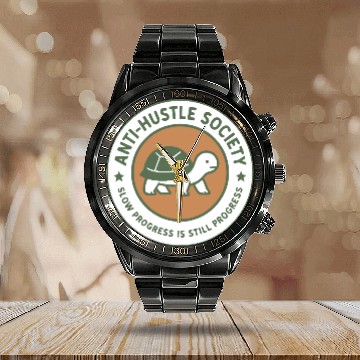 Discover Anti-Hustle Society Calendar Steel Band Watch