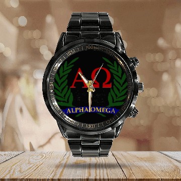 Discover Alpha Omega, Eternity's Fraternity Calendar Steel Band Watch