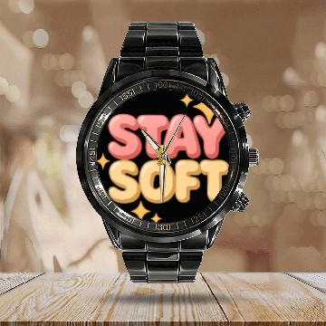 Discover Stay Soft – Bubble Letter Aesthetic Calendar Steel Band Watch