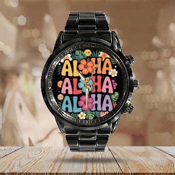 Discover Triple Aloha Vibes – Colorful Tropical Hibiscus Calendar Steel Band Watch