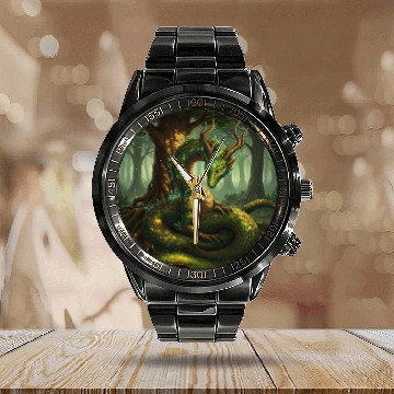 Discover Enchanted Forest Serpent Design Calendar Steel Band Watch