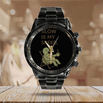 Discover Slow Is My Speed – Relaxed Turtle Chill Life Quote Calendar Steel Band Watch