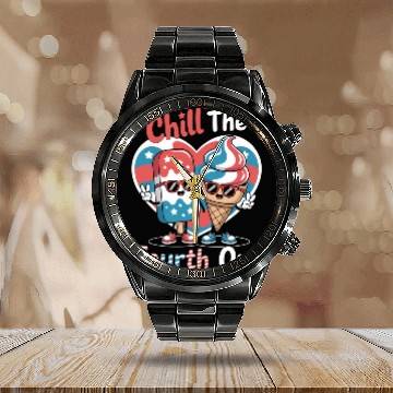 Discover Chill The Fourth Out Patriotic Ice Cream Popsic Calendar Steel Band Watch