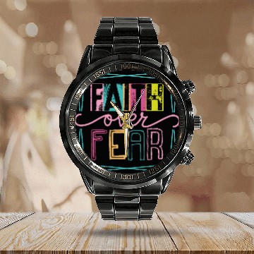 Discover Christian Faith over Fear Calendar Steel Band Watch