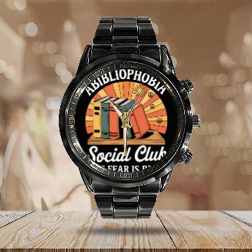 Discover Abibliophobia Funny Bookworm Reading Calendar Steel Band Watch