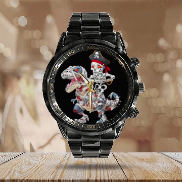 Discover Halloween Mummy T rex Pirate Skeleton Trick Treat Calendar Steel Band Watch