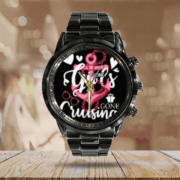 Discover Girls Gone Cruising Pink Cruise Ship Calendar Steel Band Watch