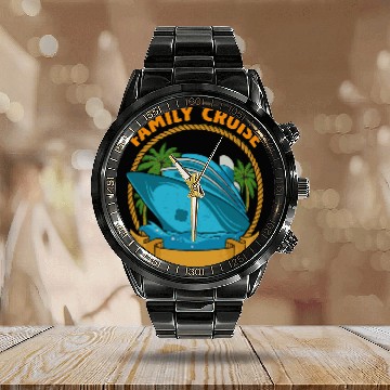 Discover Family Cruise Ship Palm Trees Rope Calendar Steel Band Watch