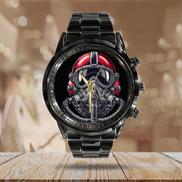 Discover Pilots Helmet Design Calendar Steel Band Watch