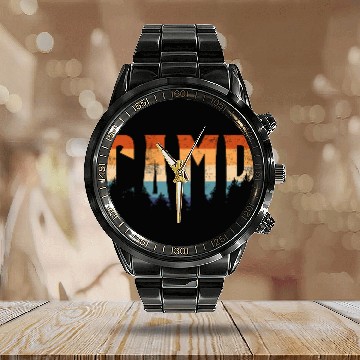Discover Outdoor Forest Camping Calendar Steel Band Watch