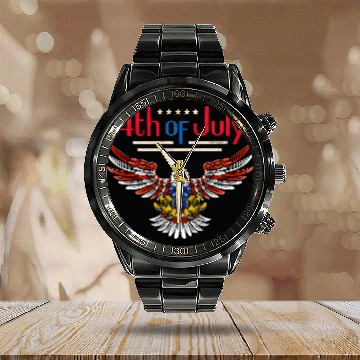 Discover 4th of July Patriotic Eagle USA Pride Art Calendar Steel Band Watch