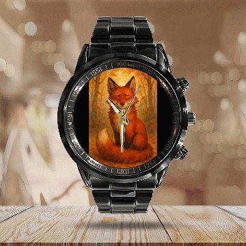 Discover Autumn Serenity Fox Calendar Steel Band Watch