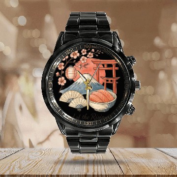 Discover Japan Culture - Mount Fuji & Sakura Vintage Art Calendar Steel Band Watch