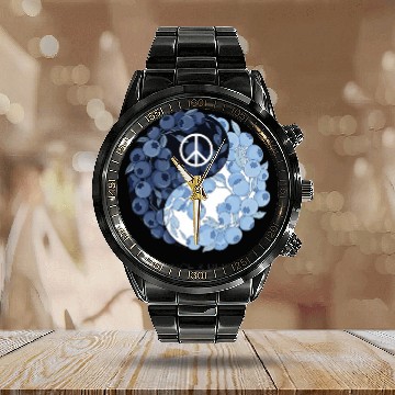 Discover Balance & Berries – Yin Yang Blueberry Peace Desig Calendar Steel Band Watch