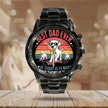 Discover Best Dog Dad Ever Skateboarding Puppy Lover Calendar Steel Band Watch