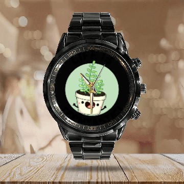 Discover Life Is Ferntastic Funny Fern Plant Pun Calendar Steel Band Watch