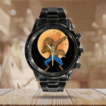 Discover Dabbing Werewolf Retro Moon Halloween Monster Calendar Steel Band Watch