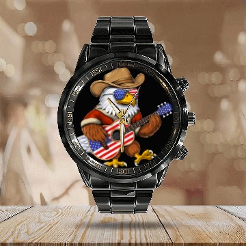 Discover American Bald Eagle Calendar Steel Band Watch