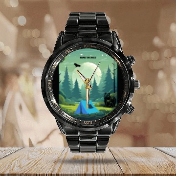 Discover Respect the Locals – Wilderness Camping Warning Calendar Steel Band Watch