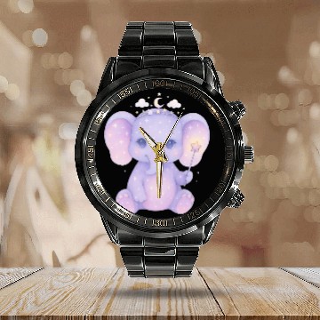Discover Celestial Baby Elephant Magical Nursery Girl Art Calendar Steel Band Watch