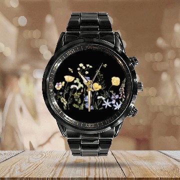 Discover "Wildflower Garden Botanical Illustration - Nature Calendar Steel Band Watch