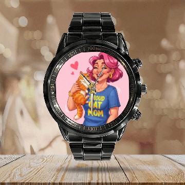 Discover Proud Cat Mom Style Calendar Steel Band Watch