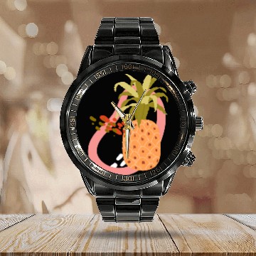 Discover summer time tropical fruit Realistic Pineapple Calendar Steel Band Watch