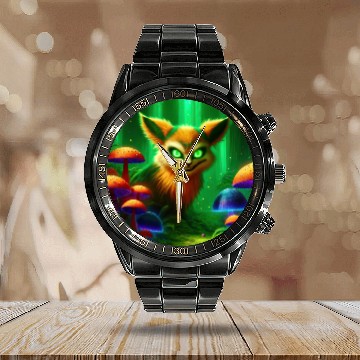Discover Demon Fox in Enchanted Forest – Fantasy Creature Calendar Steel Band Watch