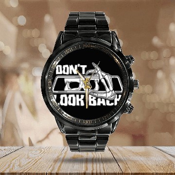 Discover Don’t Look Back Skeleton Rearview Art Calendar Steel Band Watch