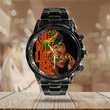 Discover They Not Like Us Afro Queen Calendar Steel Band Watch