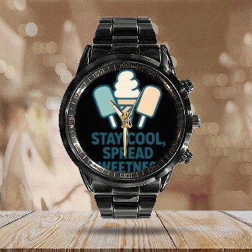 Discover Stay Cool, Spread Sweetness Cute Ice Cream Cone Calendar Steel Band Watch