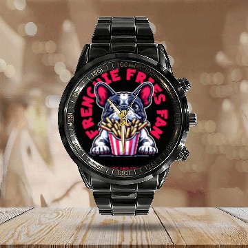 Discover Frenchie Fries Fan Calendar Steel Band Watch