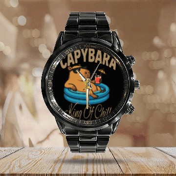 Discover Capybara Chill Vibes King of Relaxation - Animal Calendar Steel Band Watch