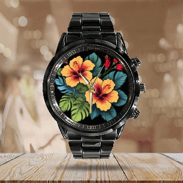 Discover Hibiscus Calendar Steel Band Watch