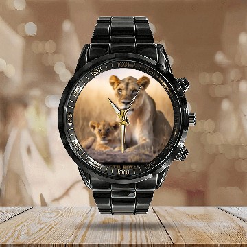 Discover Lioness and her cub - Pride & Joy Calendar Steel Band Watch