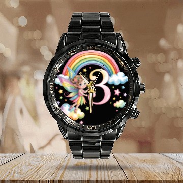 Discover Magical Rainbow Fairy Elf 3rd Birthday Girl Calendar Steel Band Watch