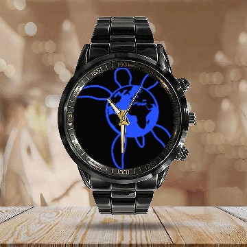Discover Water turtle earth globe planet logo symbol cool Calendar Steel Band Watch