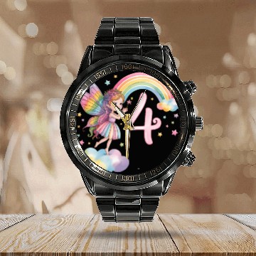 Discover Magical Rainbow Fairy Elf 4th Birthday Girl Calendar Steel Band Watch