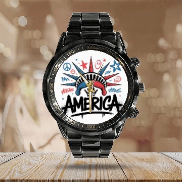 Discover Statue of Liberty USA Graffiti Zero Limit Brand Calendar Steel Band Watch