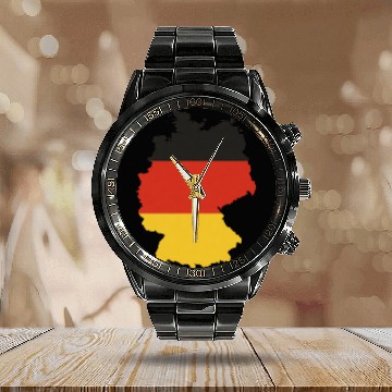 Discover Black Red Gold Germany flag outline design Calendar Steel Band Watch