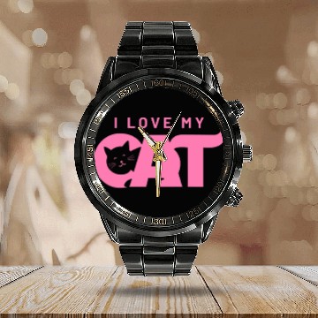 Discover I Love My Cat – Cute Pink Cat Face Graphic Calendar Steel Band Watch