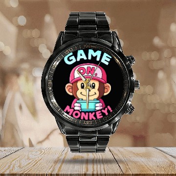 Discover Game On Monkey Handheld Retro 90s. Calendar Steel Band Watch