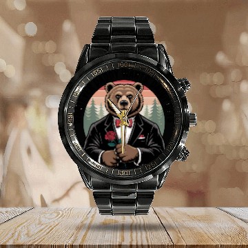 Discover Whatever Daddy Wants Gets Forest Bear Tuxedo Rose Calendar Steel Band Watch
